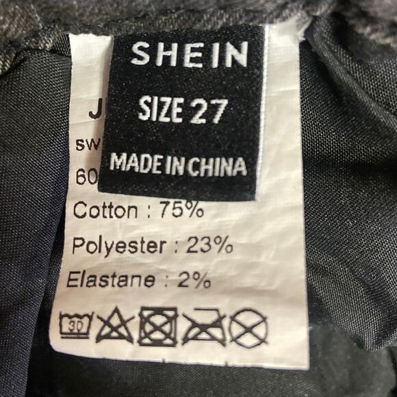 Shein Paint Splatter Black Distressed Straight Skinny Slim Leg Denim Jeans 27 - Picture 5 of 5